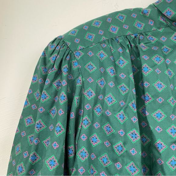 Vintage Evan Picone Green Geometric Print Long Sleeve Blouse Womens 12 1980s - Picture 5 of 10